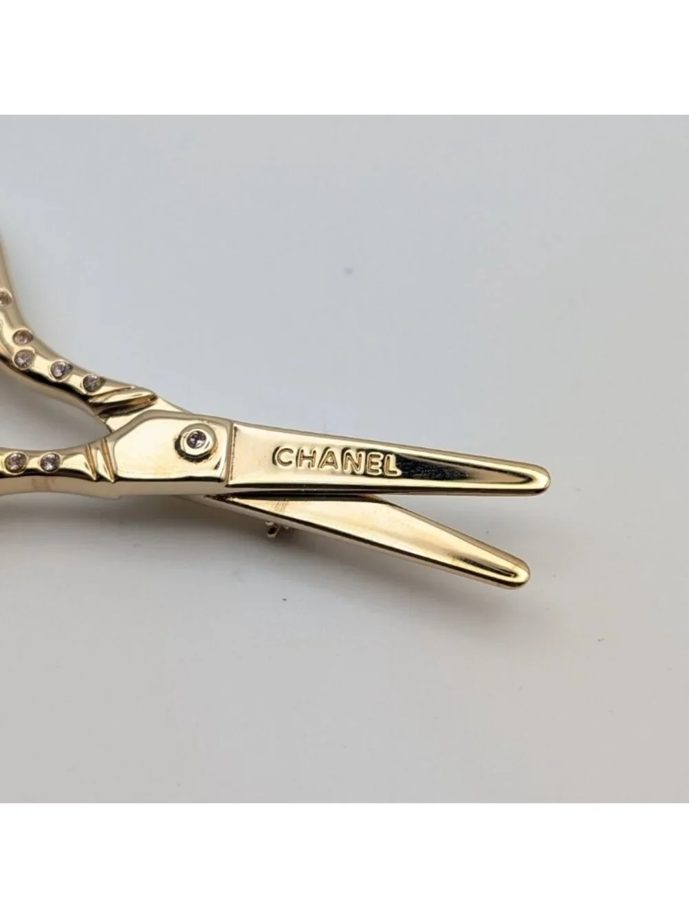 Chanel Brooch CC Logo Scissors Gold Rhinestone